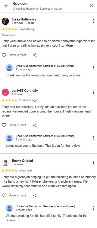 Real Google review screenshot for My Uncle Gus