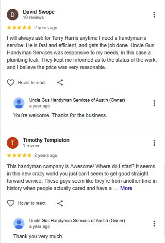 Real Google review screenshot for My Uncle Gus